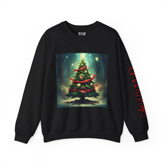 Xmas Eyes Tree Attacks! | Spookymas Crewneck Sweatshirt - Cozy Ugly Holiday Pullover