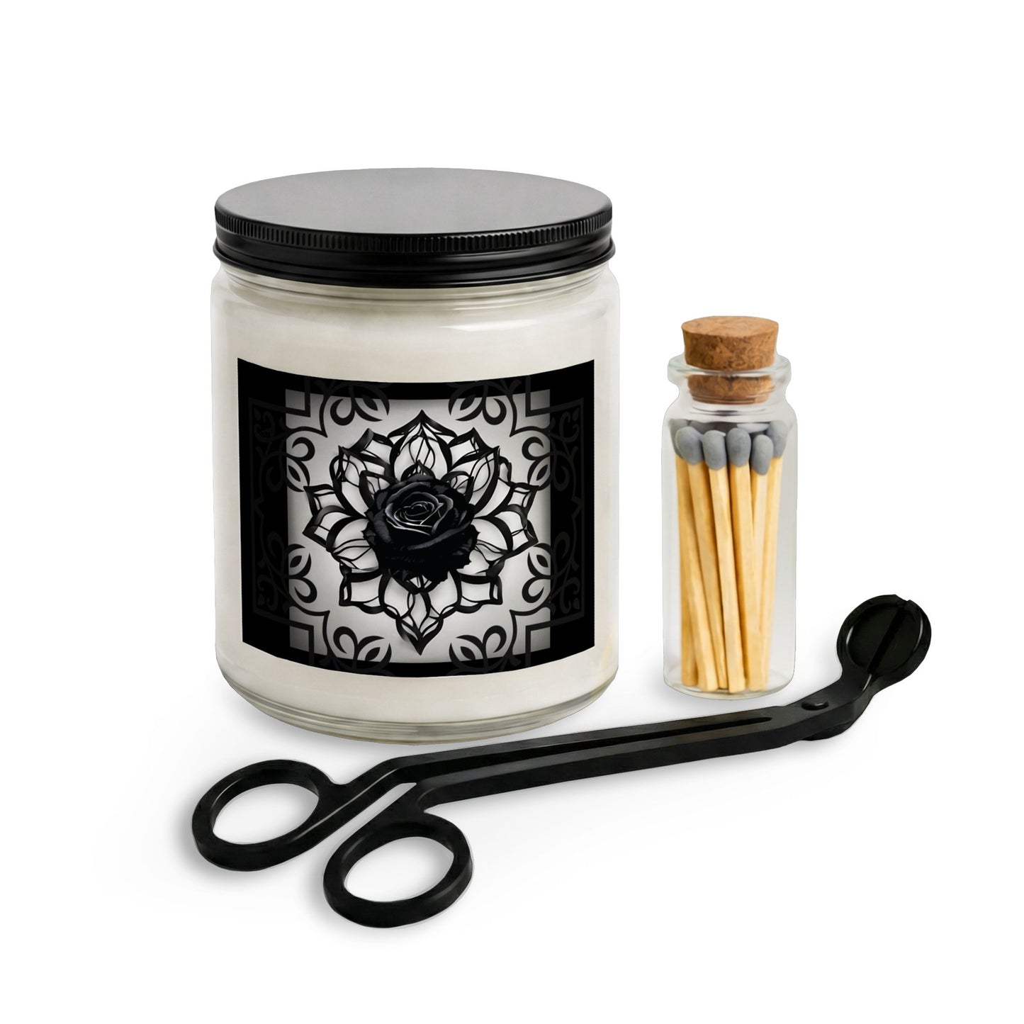 Sinister Black Rose | Soy Candle | Gothic Scented Soy Candle Set - Matches and Wick Trimmer (4 Scents)