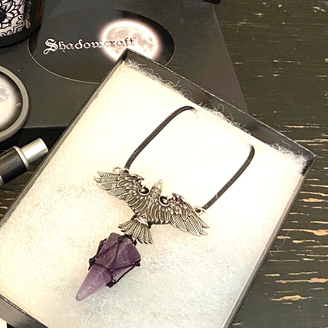 Nordic Raven with Amethyst Spike | Adjustable Cord Necklace