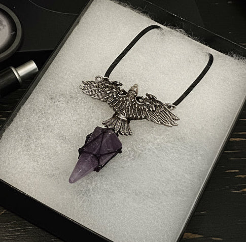 Raven with Amethyst Spike | Adjustable Cord Necklace