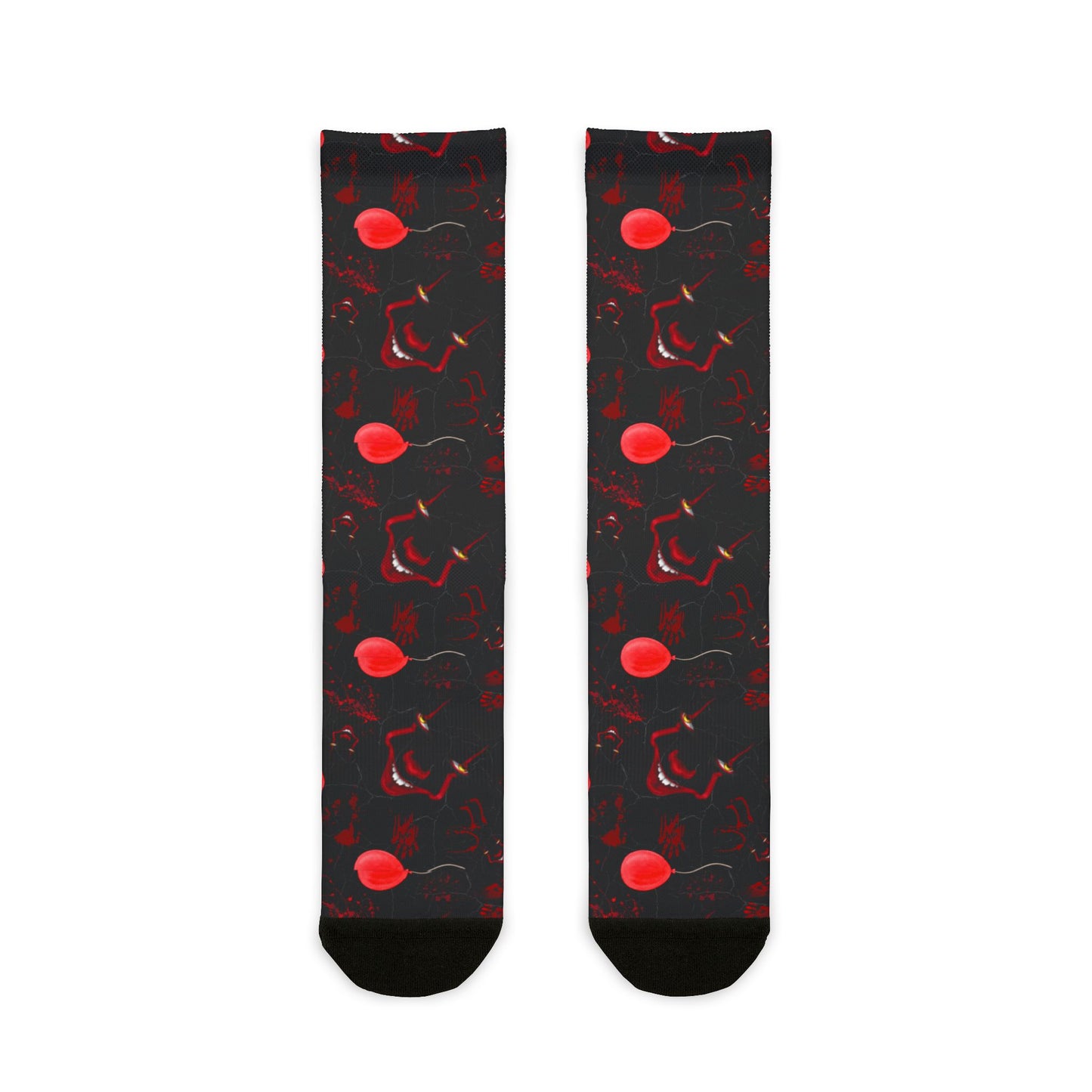 Red Orb Pattern Crew Socks — Dark Abstract Sublimation Socks