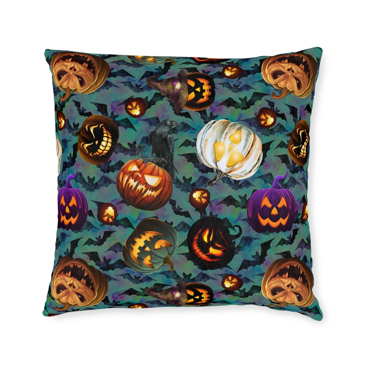 Square Pillow - Scary Jacks and Bats Gothic Halloween Cushion Gift