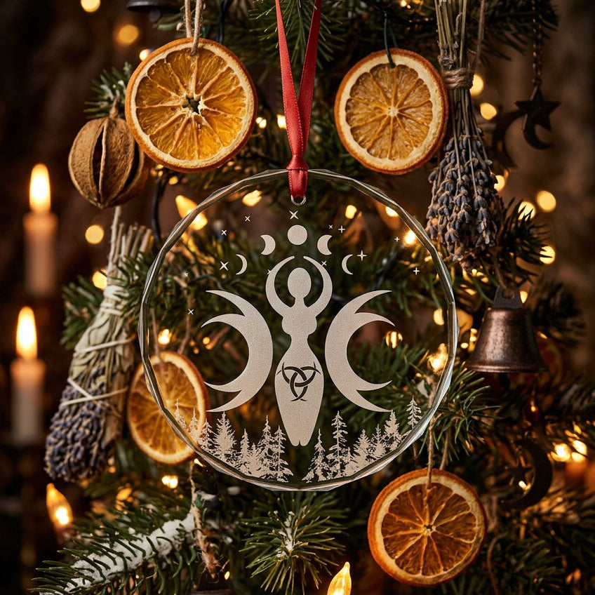 Glass Ornament, Winter Mother Engraved Crystal Deco