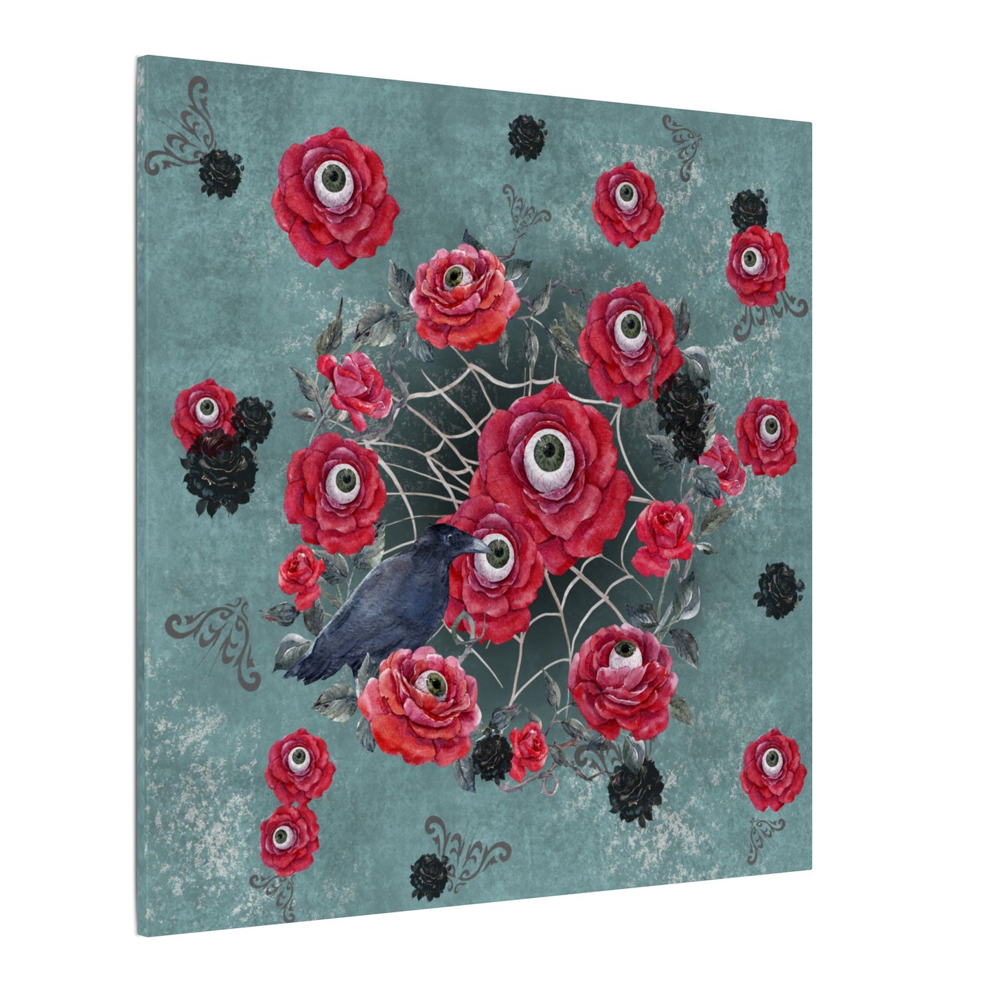 Ocular Flora | Surreal Raven & Eyeball Roses Canvas Art