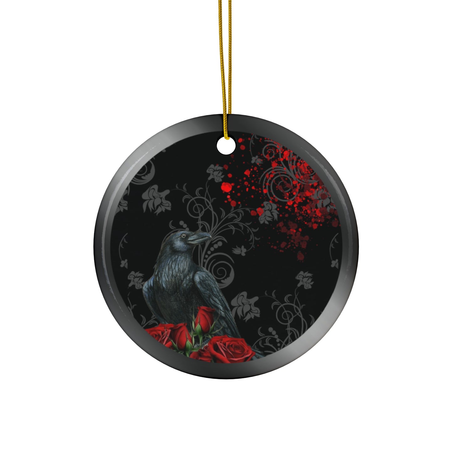 Black Feather / Red | Heirloom Ceramic Ornaments (1pc, 3pcs, 5pcs, 10pcs)