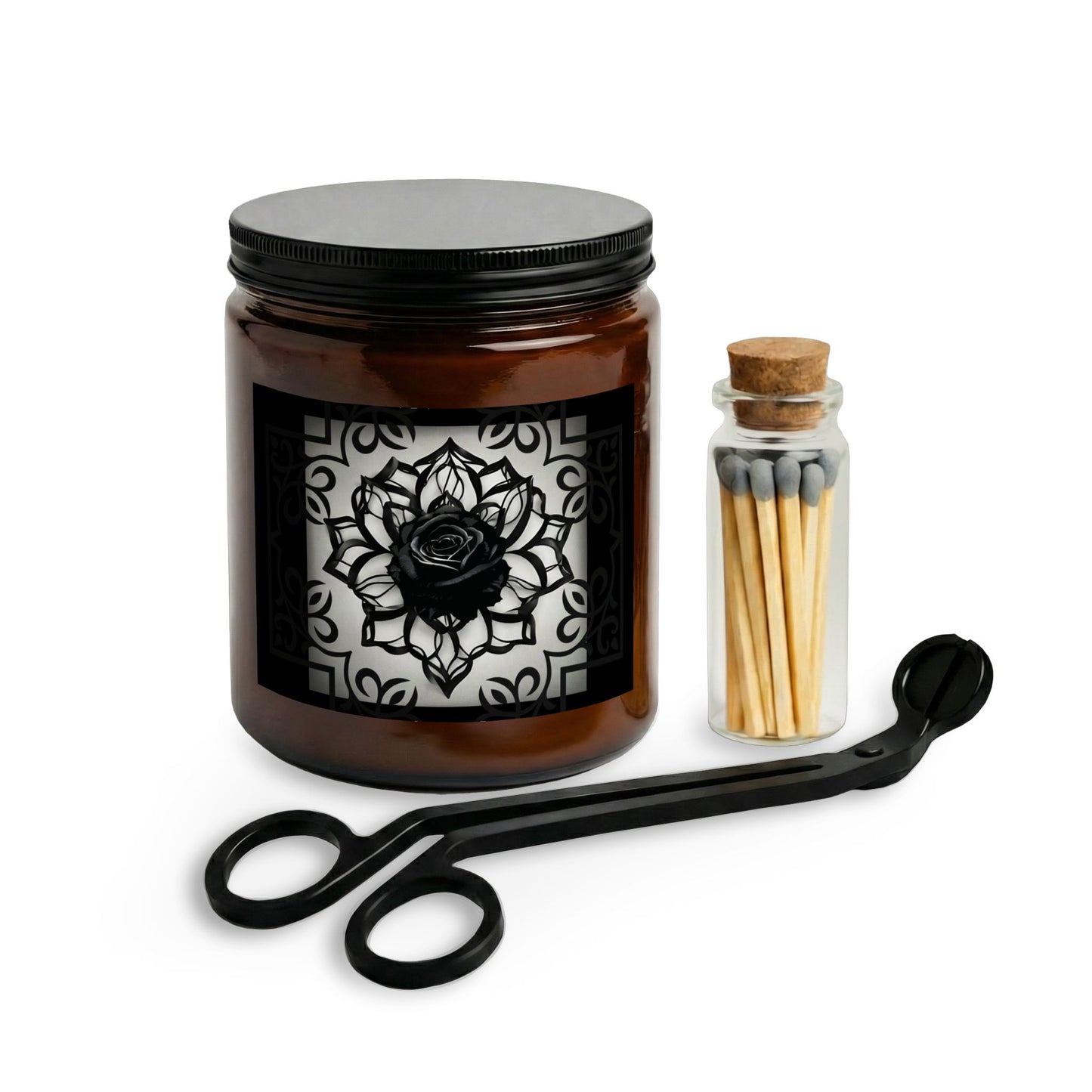 Sinister Black Rose | Soy Candle | Gothic Scented Soy Candle Set - Matches and Wick Trimmer (4 Scents)