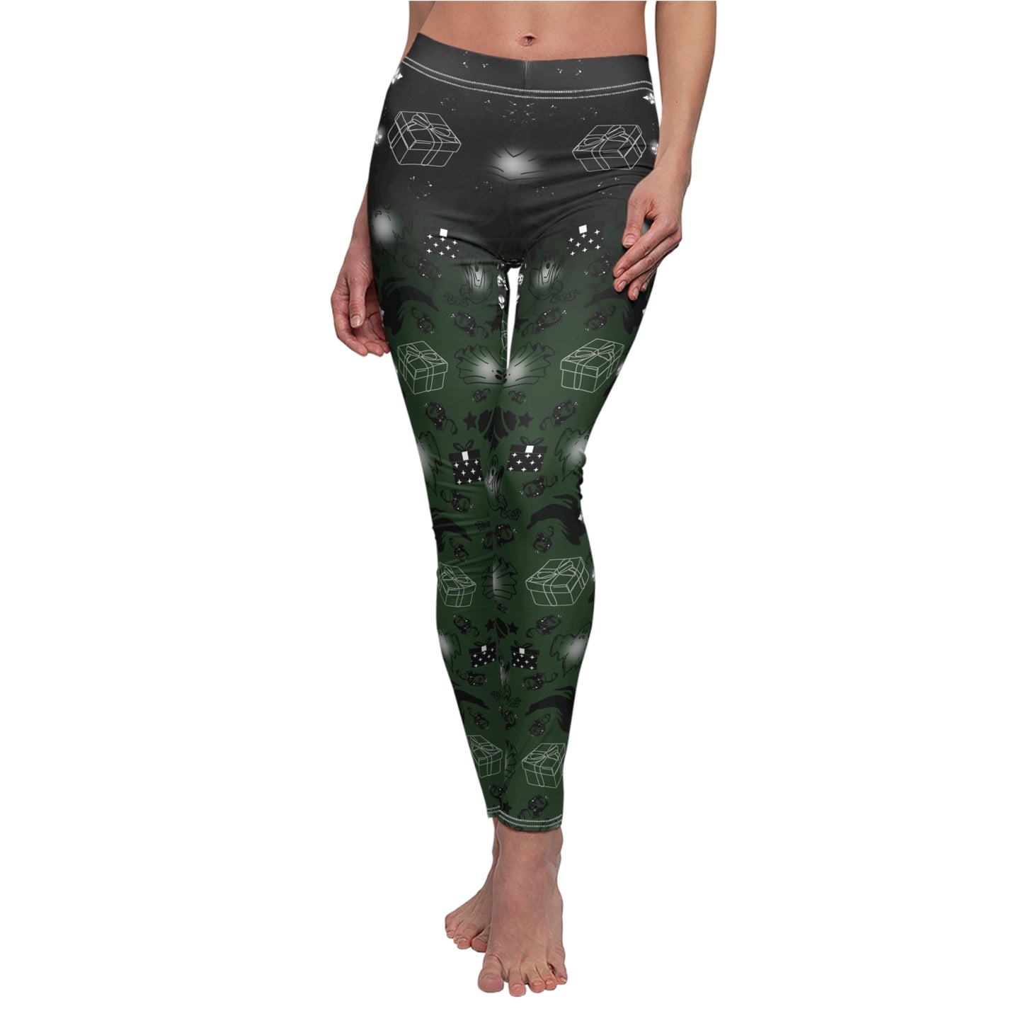 Nightmare Casualties Wear| Boomas Eve (Green) All Over Print Leggings | Women's Casual Holiday Wear