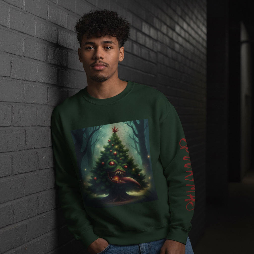 Xmas Tree Attacks! | Spookymas Crewneck Sweatshirt - Cozy Ugly Holiday Pullover