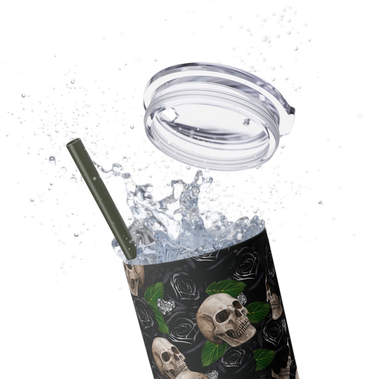 Rose & Skulls (Black) Skinny Matte Tumbler, 20oz