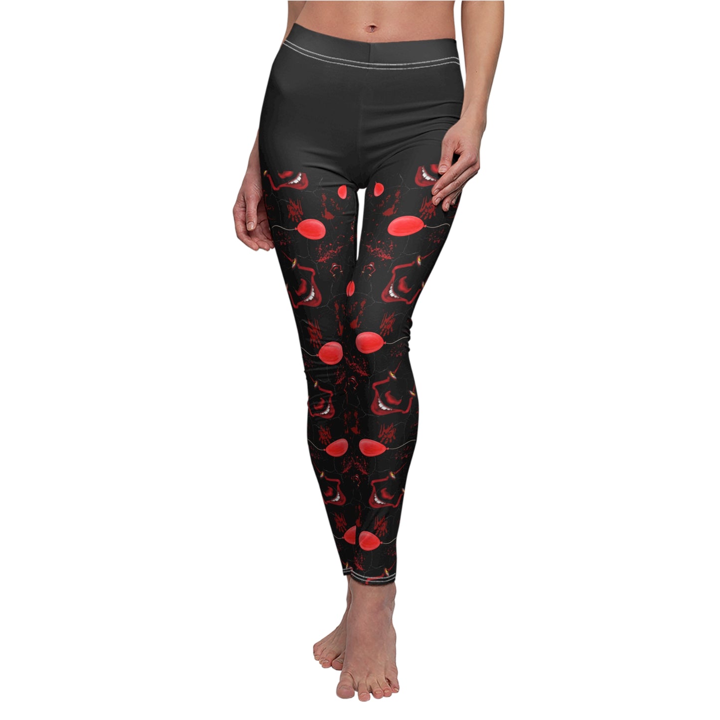 Horror Nightmare Leggings | Red Balloons in Black | All-Over Print Women's Casual Wear