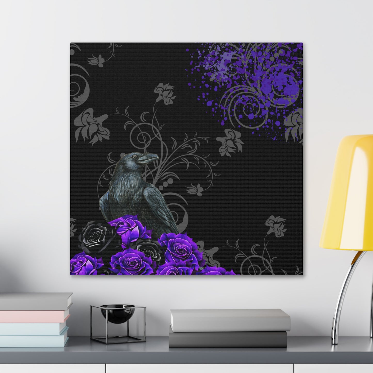 Black Feather & Purple Roses Canvas Gallery Wraps | Limited Edition Purple