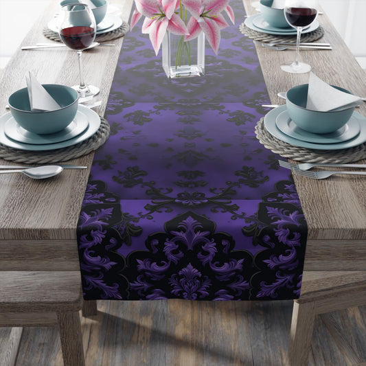 Royal Noir | Dark Purple Damask | Table Runner