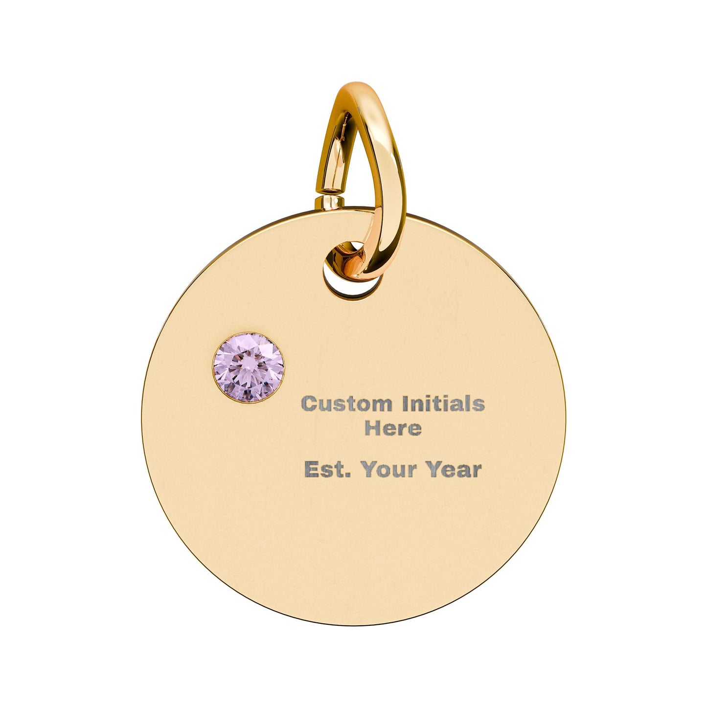 Engravable Birthstone Circle Charm | Personalized Initial & Year Pendant