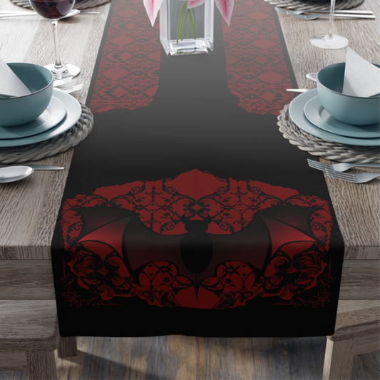 Vampire Red Table Runner | Gothic Bats