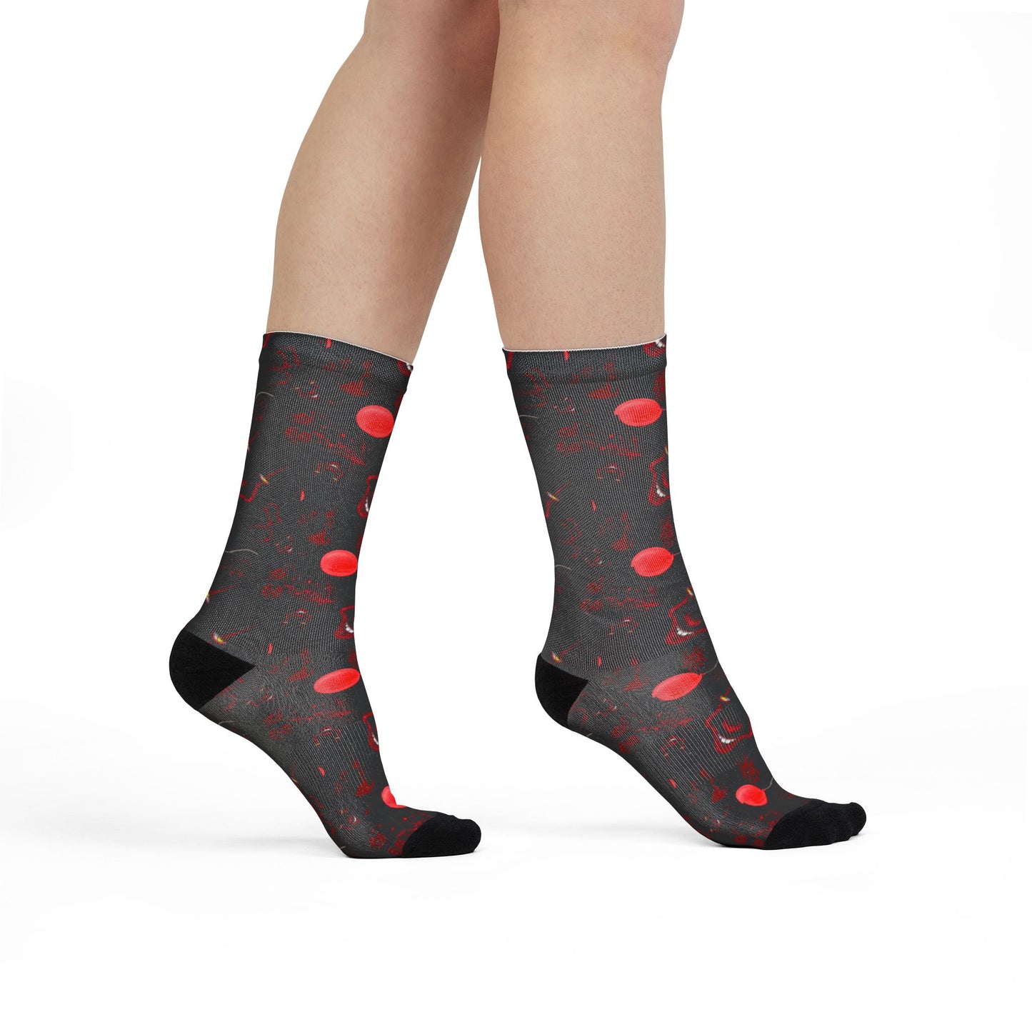 Red Orb Pattern Crew Socks — Dark Abstract Sublimation Socks
