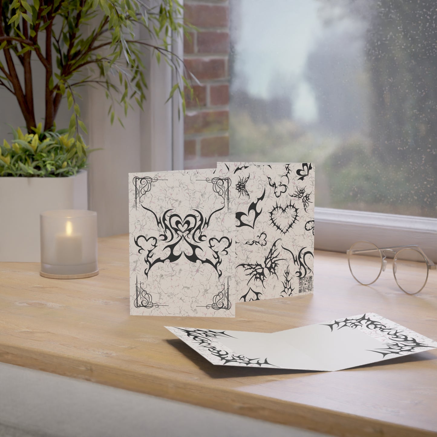 Inked Hearts Tattoo Greeting Cards — Edgy Heart Notes (1, 10, pcs)