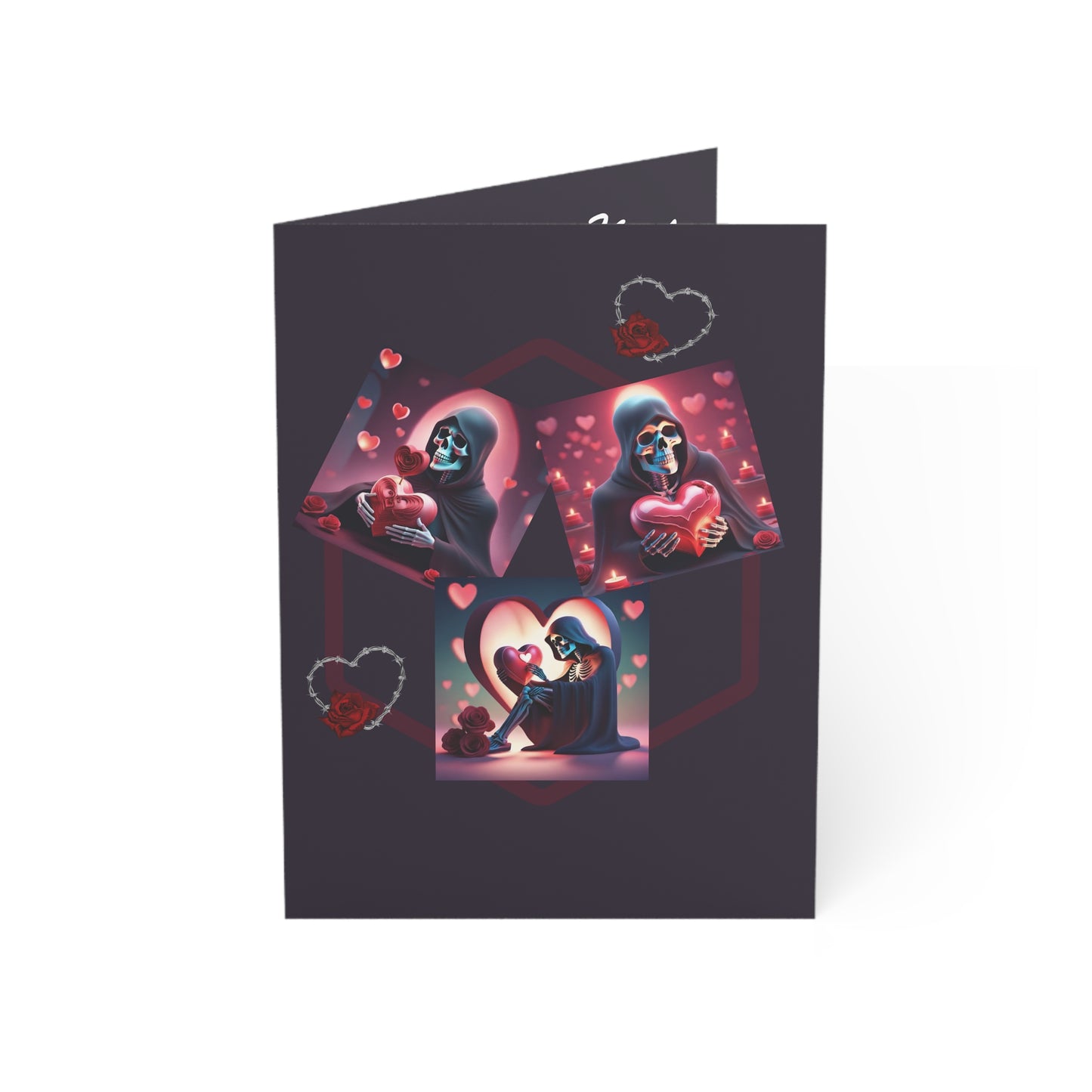 Love Ya to Death Greeting Card — Gothic Grim Reaper Hearts (Pack Options)