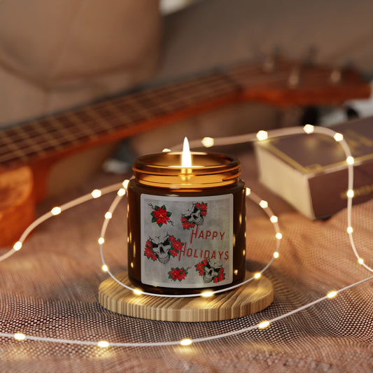 Soy Candle - Happy Holiday / Skulls and Poinsettia Scented Candle