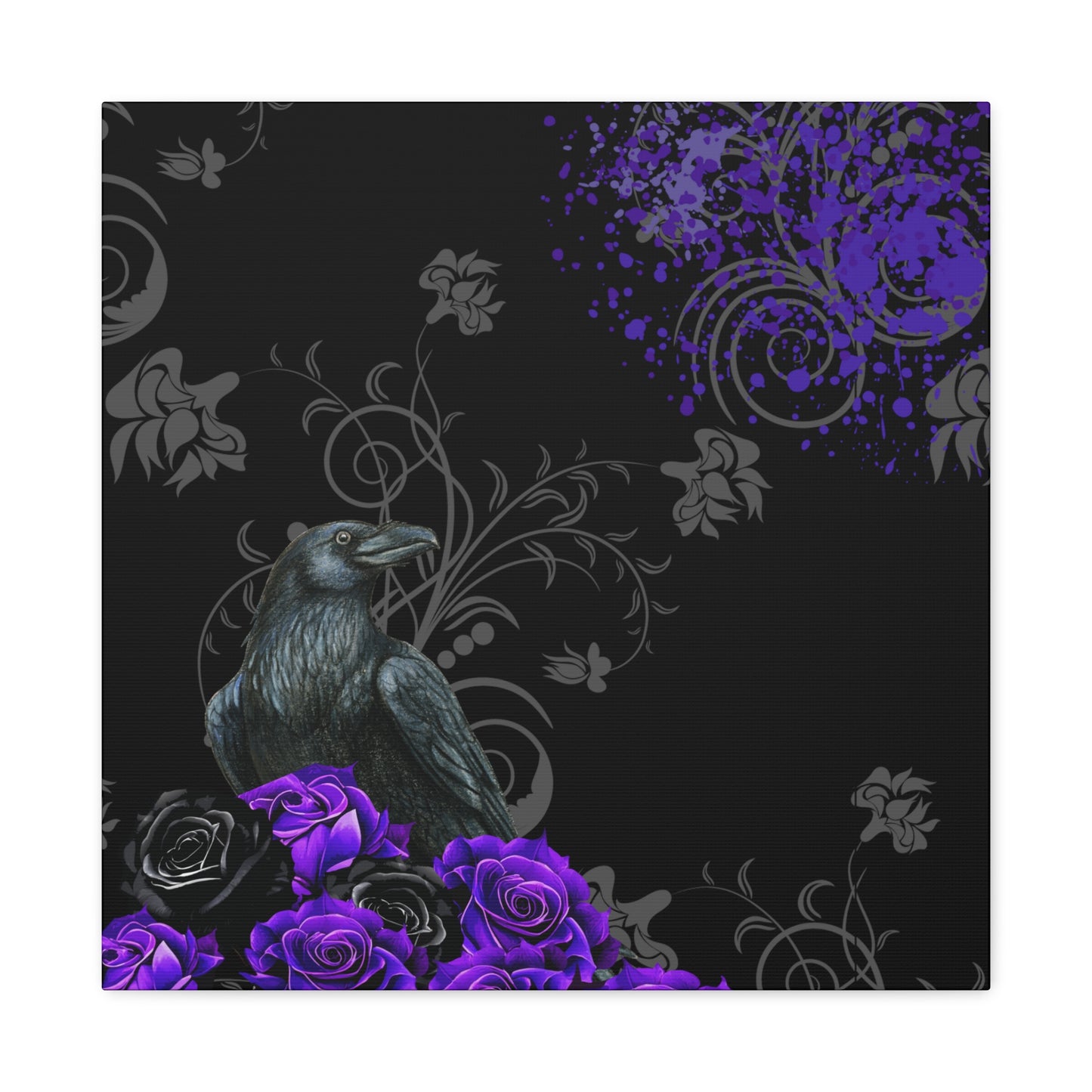 Black Feather & Purple Roses Canvas Gallery Wraps | Limited Edition Purple