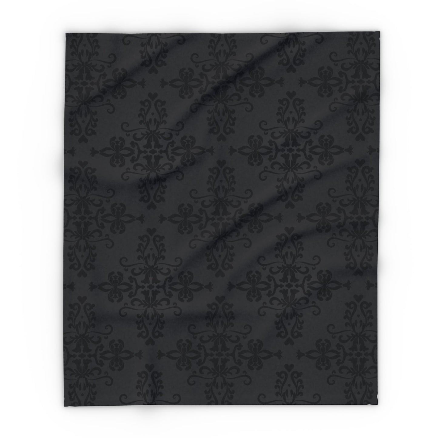 Black Damask Print | Gothic Home Decor | Velveteen Microfiber Blanket (Two Sided)