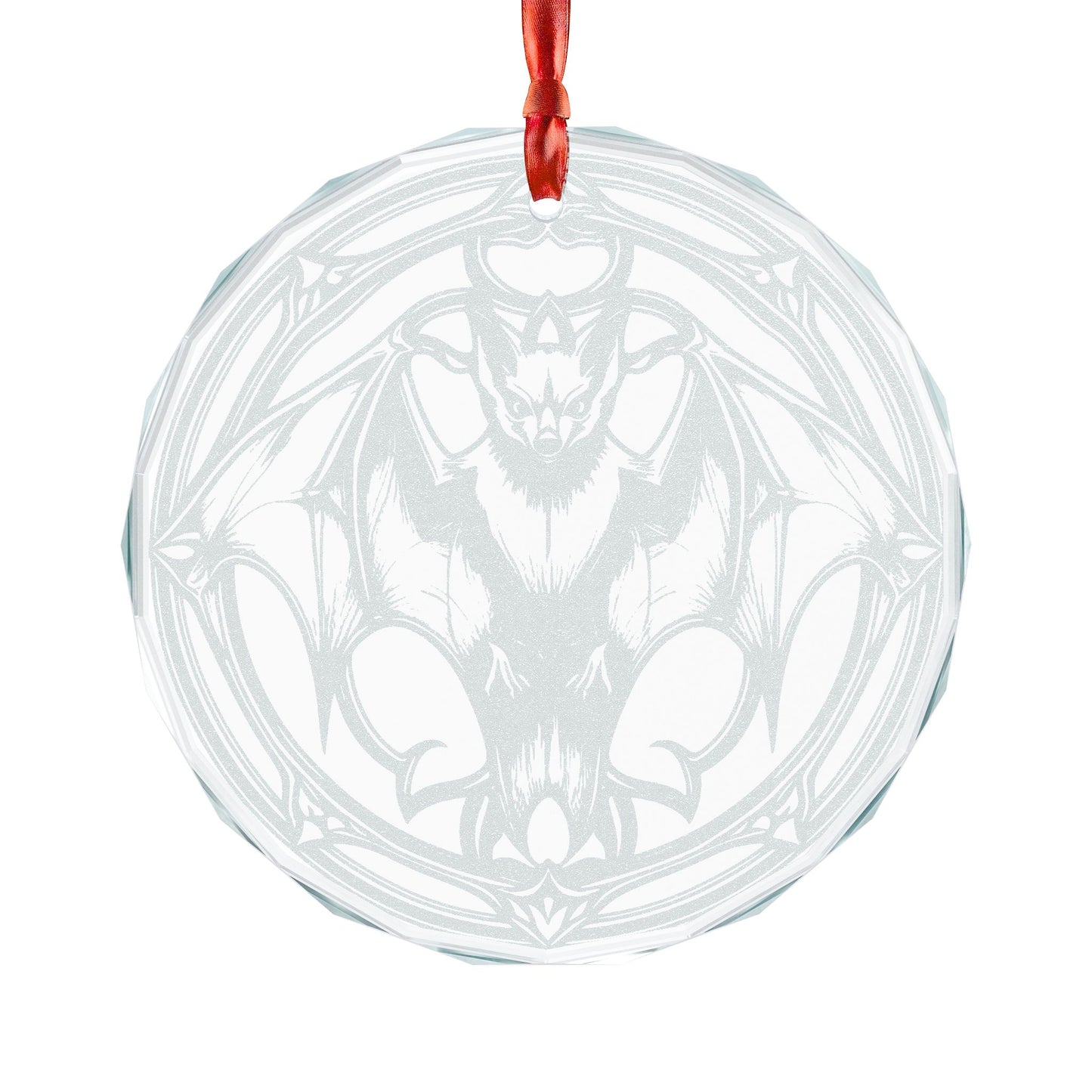 Engraved Crystal Ornament — Gothic Bat Mandala Holiday Decoration