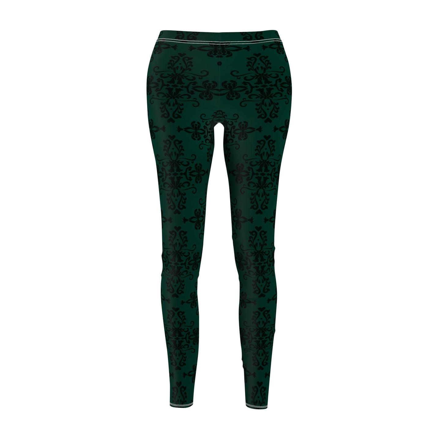 Dark Green Damask All-Over Print Leggings — Women's Casual Activewear