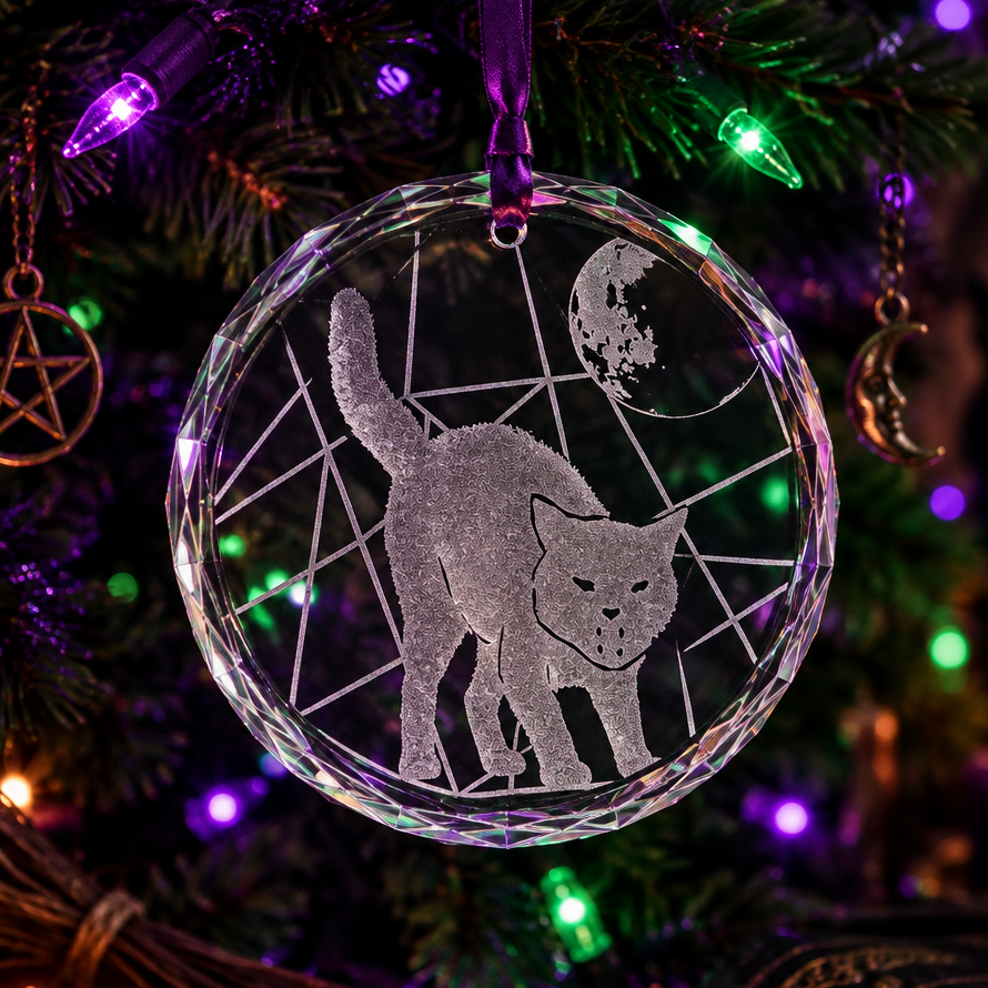 Engraved Glass Ornament | Scary Cat Hollows Decoration