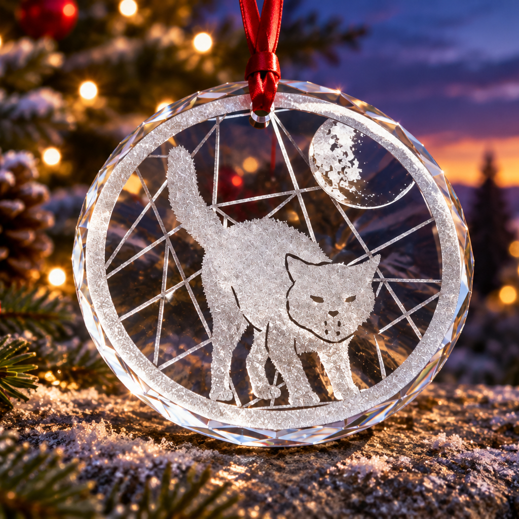 Engraved Glass Ornament | Scary Cat Hollows Decoration