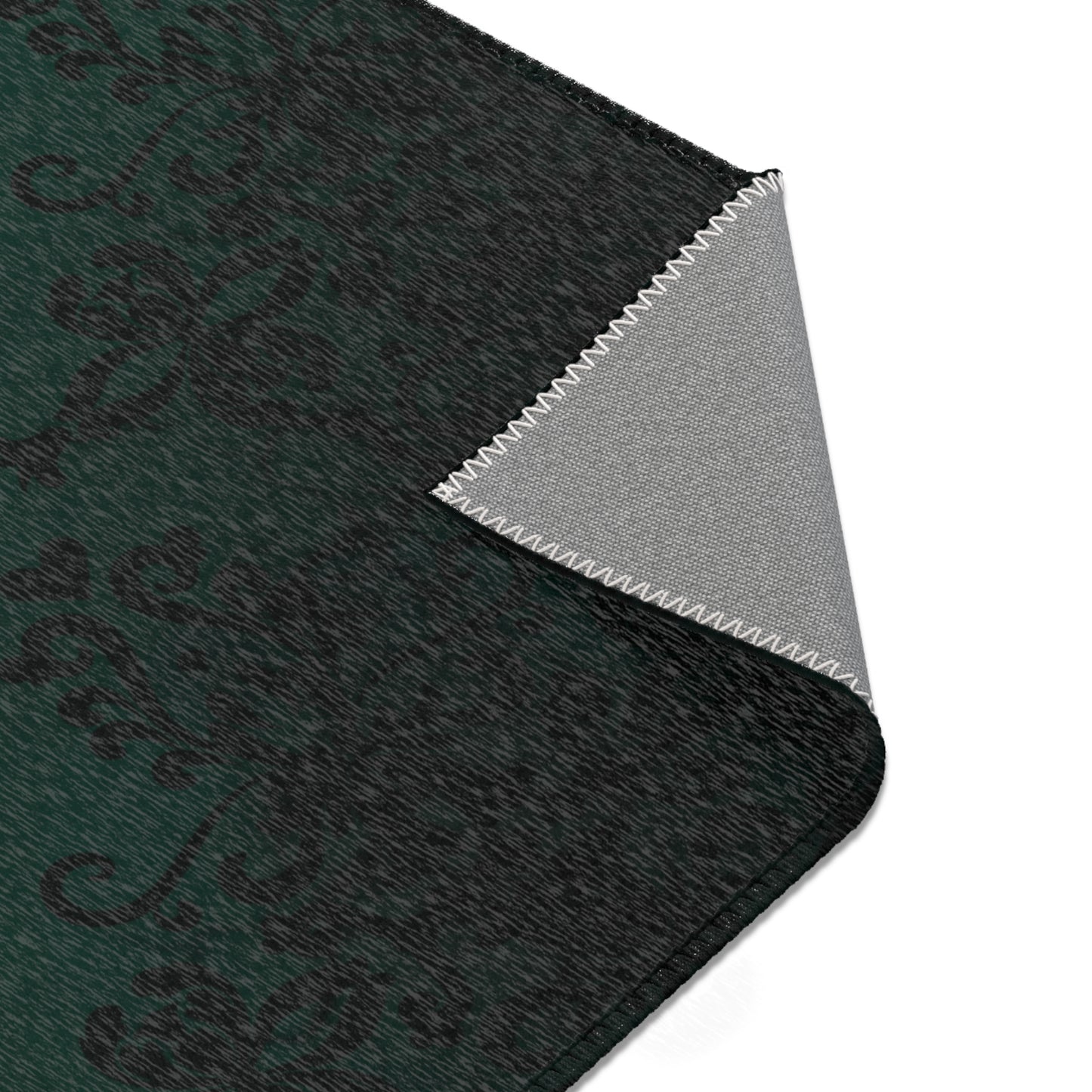 Elegant Green and Black Damask Area Rug for Living Room