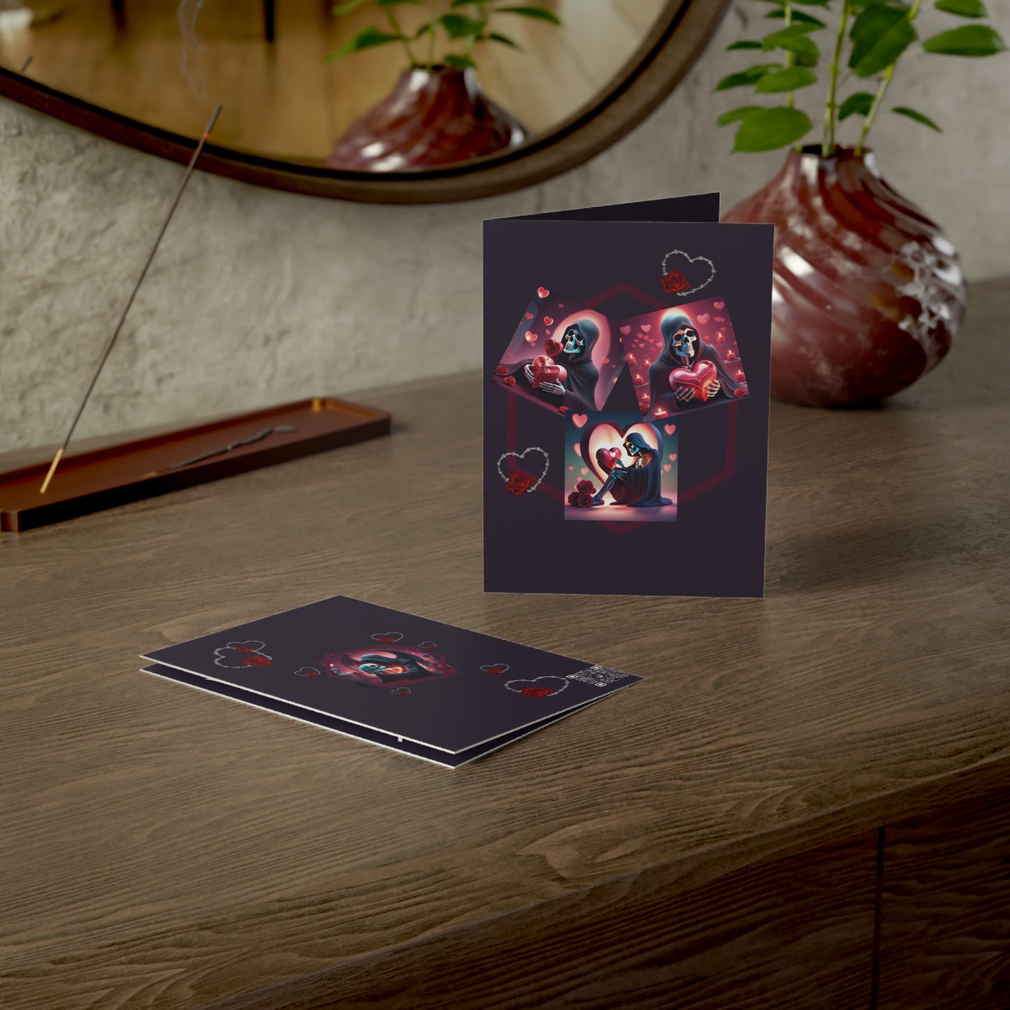 Love Ya to Death Greeting Card — Gothic Grim Reaper Hearts (Pack Options)