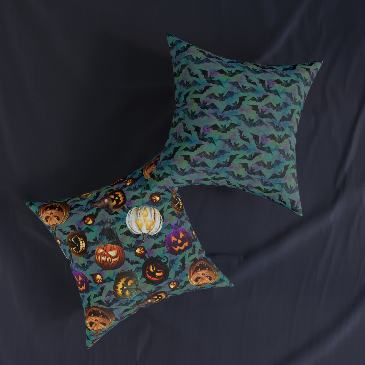 Square Pillow - Scary Jacks and Bats Gothic Halloween Cushion Gift