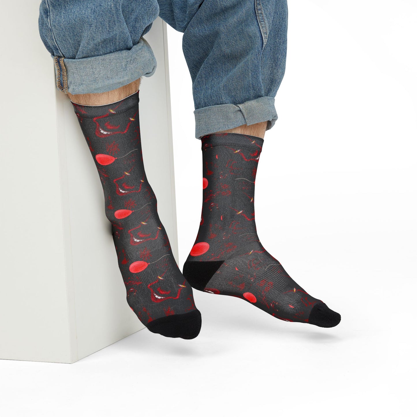 Horror Socks | Red Balloon in Black | Recycled Poly Socks | Cozy and Scary