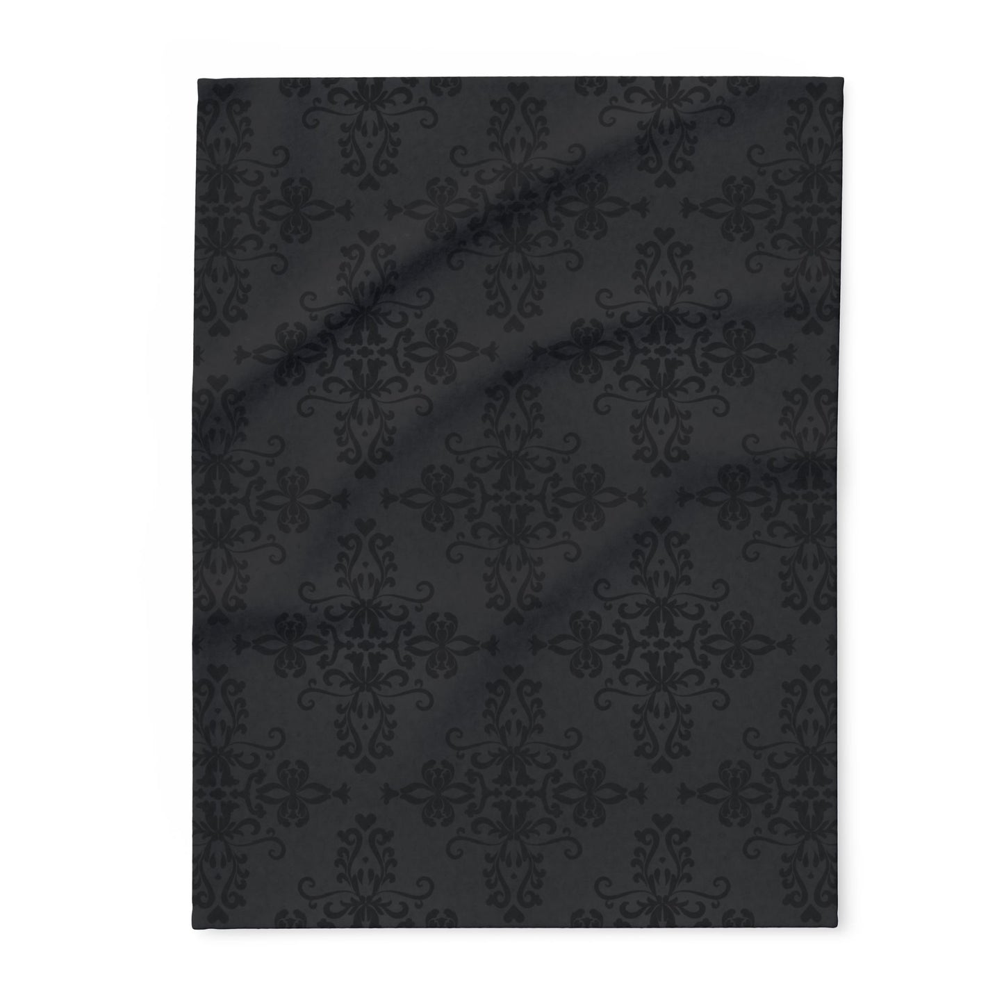 Black Damask Print | Gothic Home Decor | Velveteen Microfiber Blanket (Two Sided)