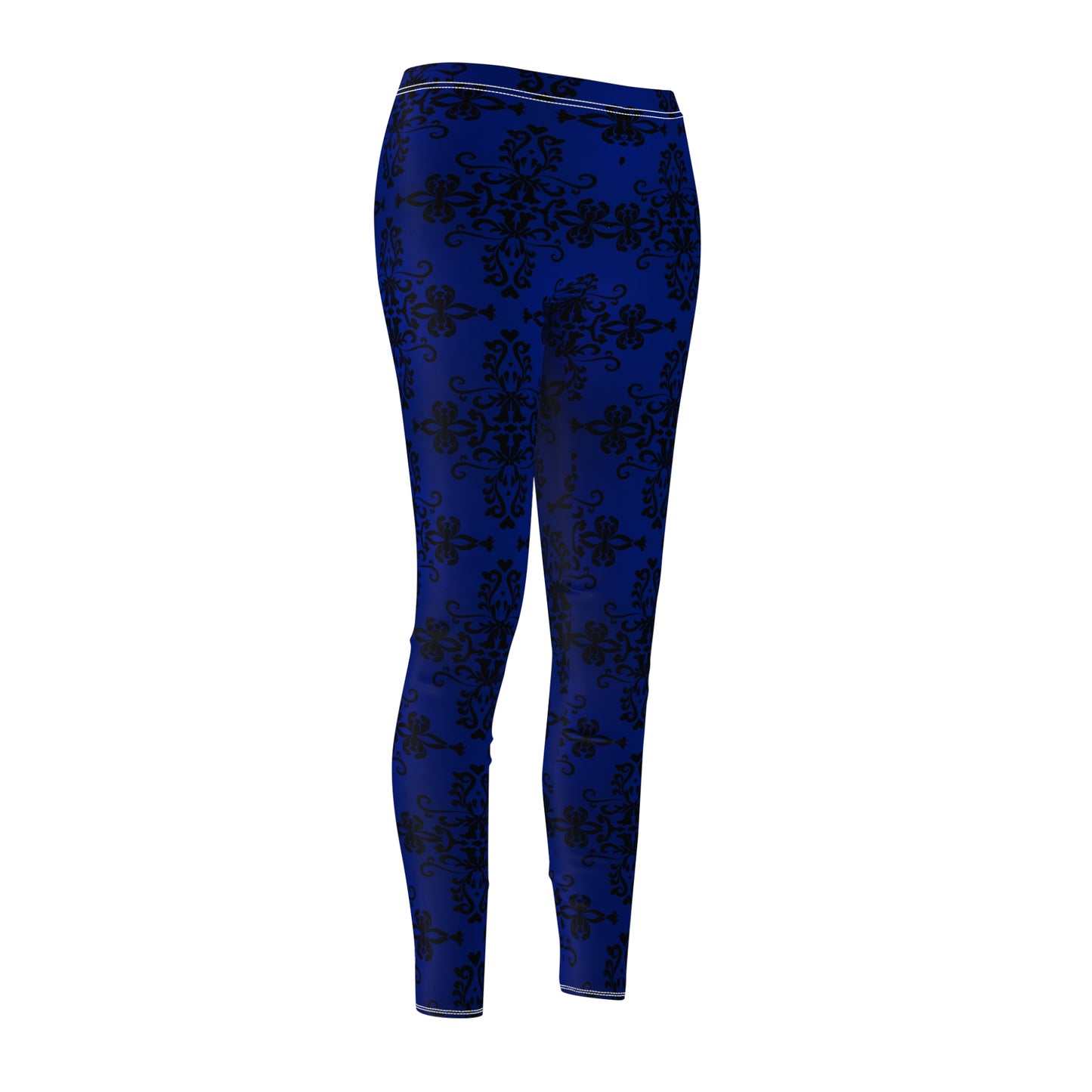 Dark Blue Damask All-Over Print Leggings — Women's Casual Activewear