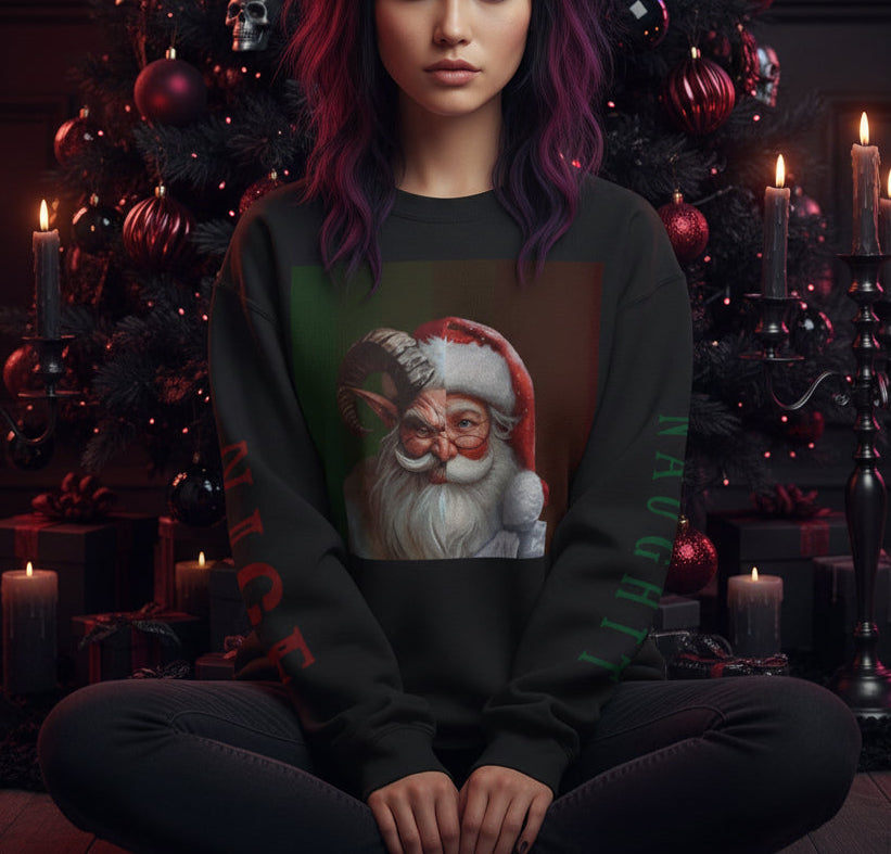 Krampus vs Santa Unisex Sweatshirt- Naughty or Nice Cozy Ugly Holiday Sweater