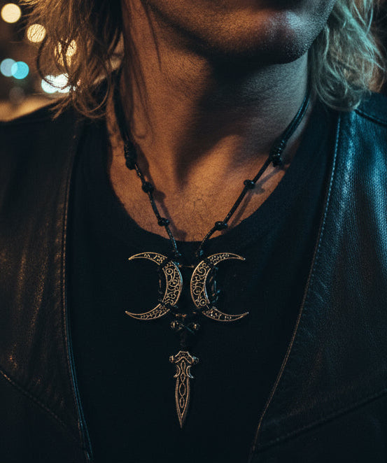 Corded Nightside Necklaces | Crescent Moon Urban Industrial Pendants