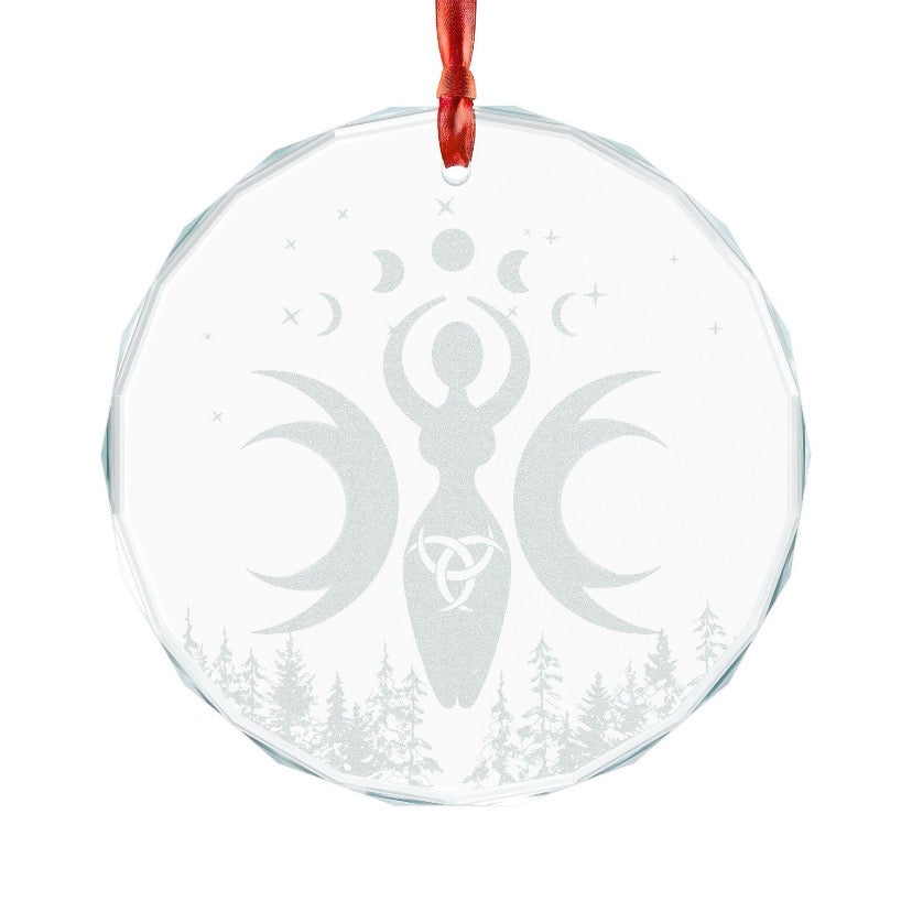 Glass Ornament, Winter Mother Engraved Crystal Deco