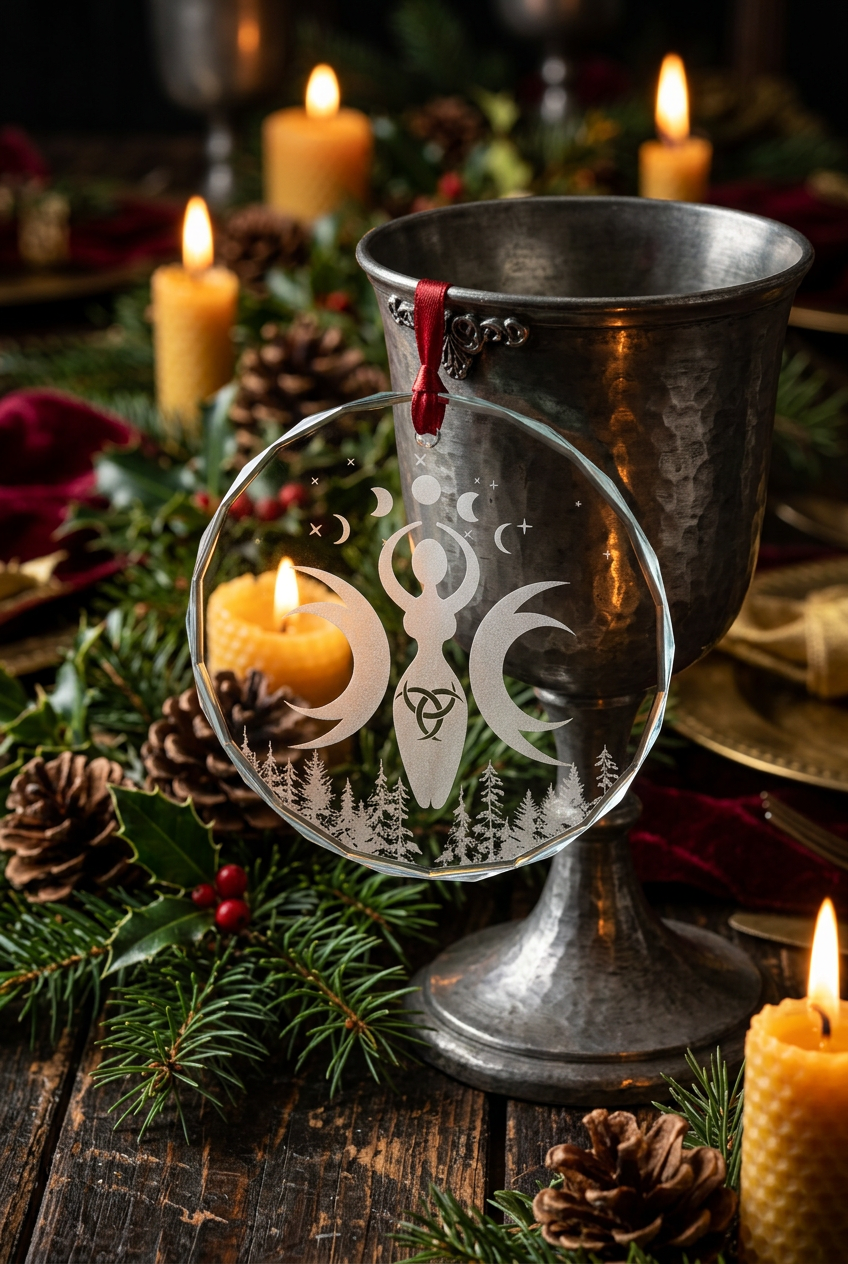 Glass Ornament, Winter Mother Engraved Crystal Deco