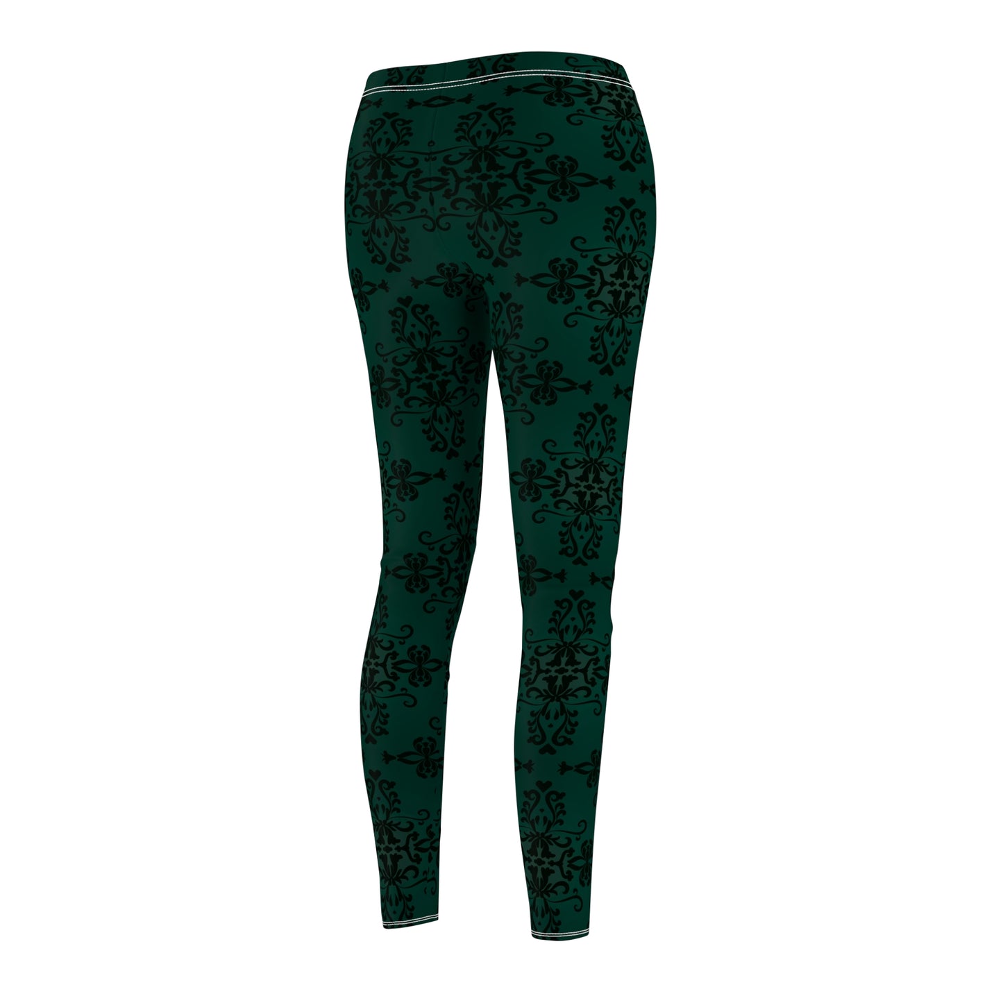 Dark Green Damask All-Over Print Leggings — Women's Casual Activewear