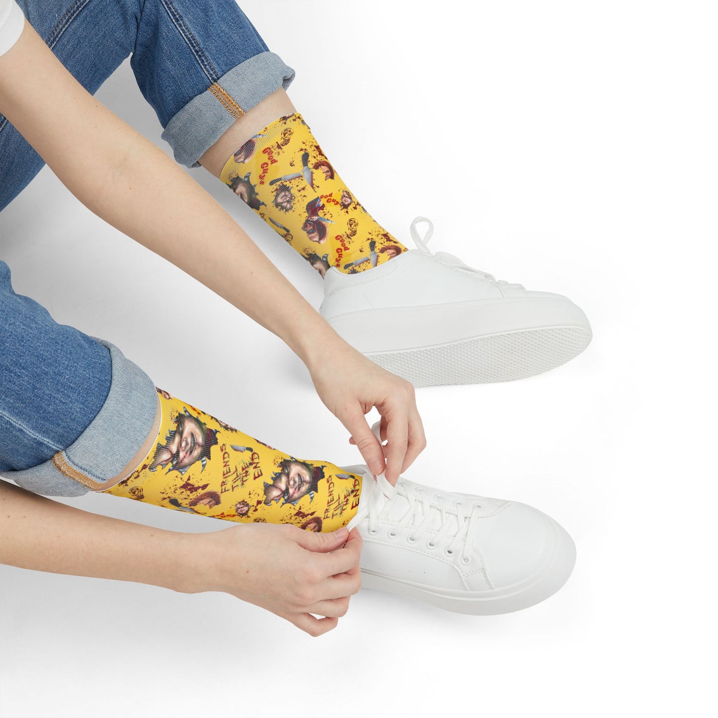 Horror Socks | Good Guys Yellow Box | Recycled Poly Socks | Cozy and Scary