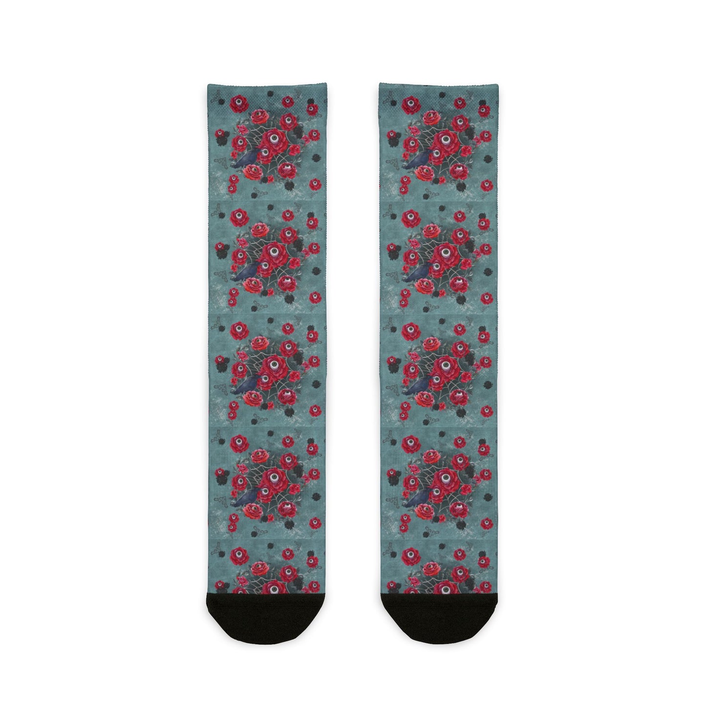 Ocular Floral Raven Socks | Gothic Crew Socks Poly Blend | Cozy and Scary