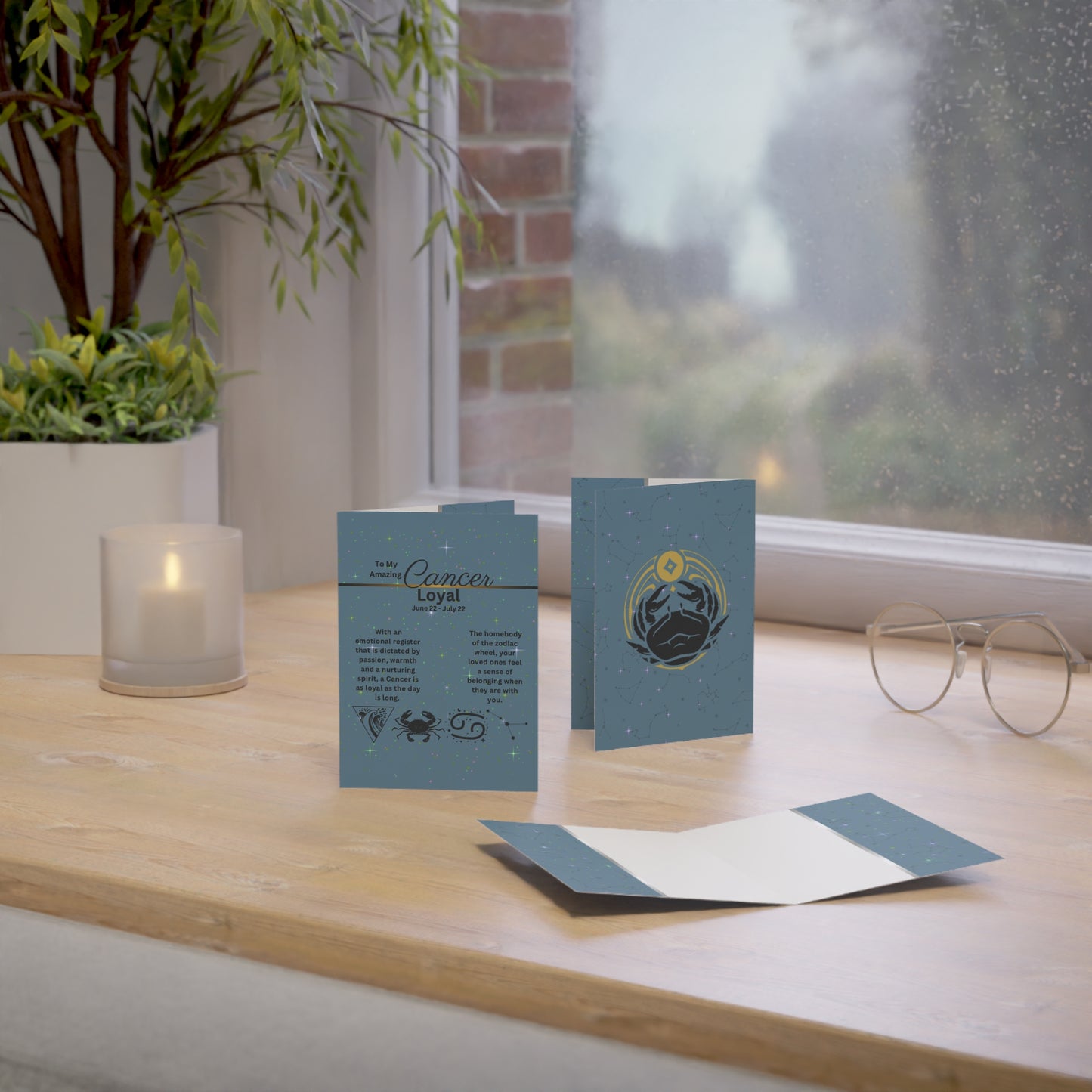 Cancer | Blue | Zodiac Greeting Cards |  (1, 10 pcs)