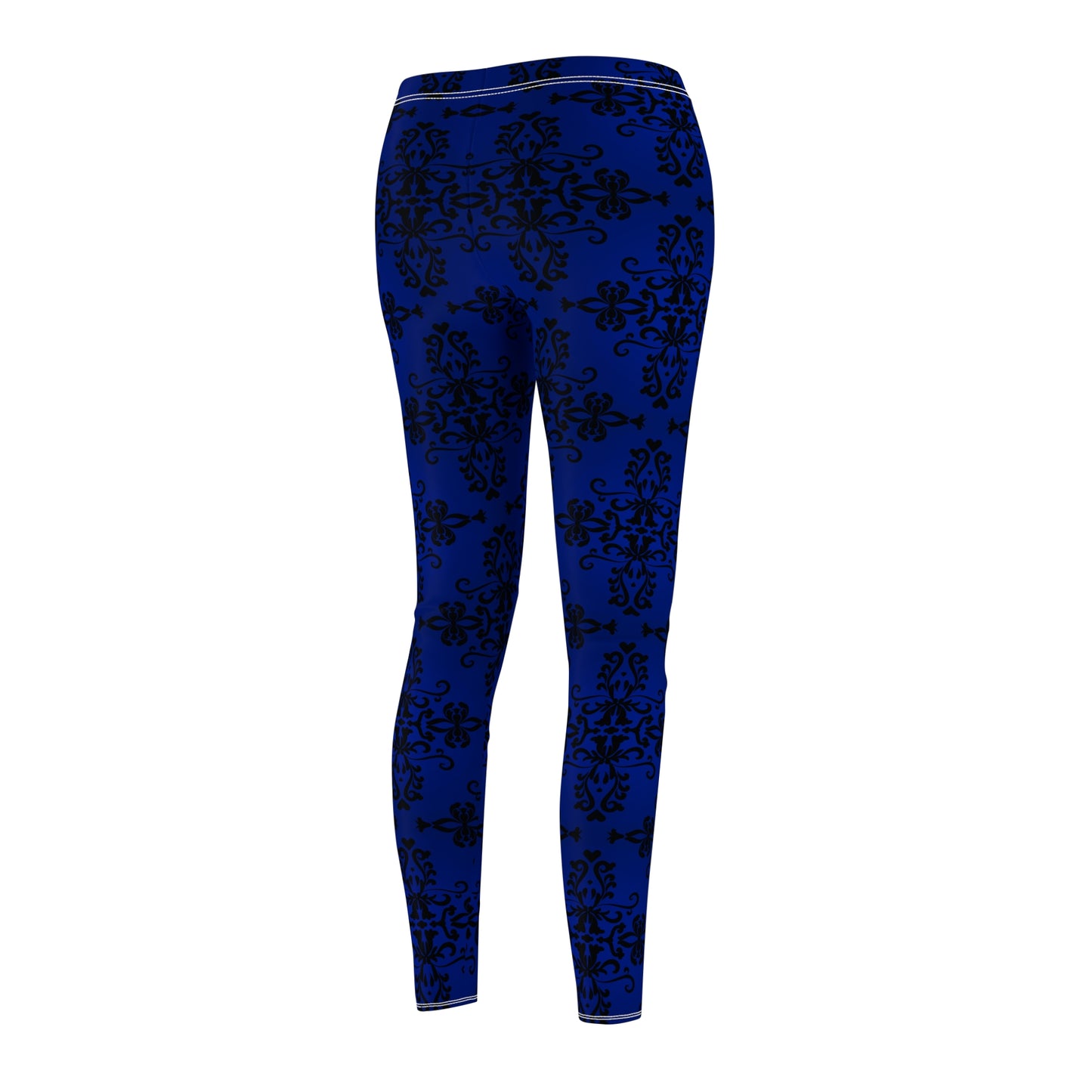 Dark Blue Damask All-Over Print Leggings — Women's Casual Activewear