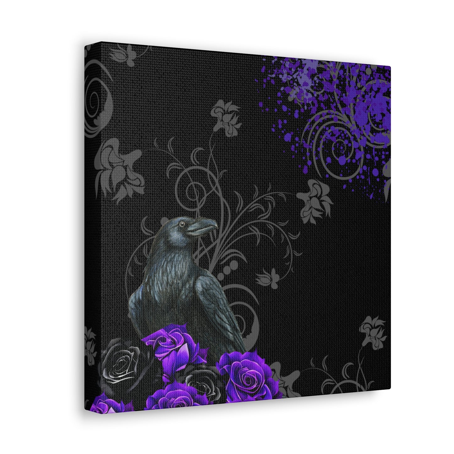 Black Feather & Purple Roses Canvas Gallery Wraps | Limited Edition Purple