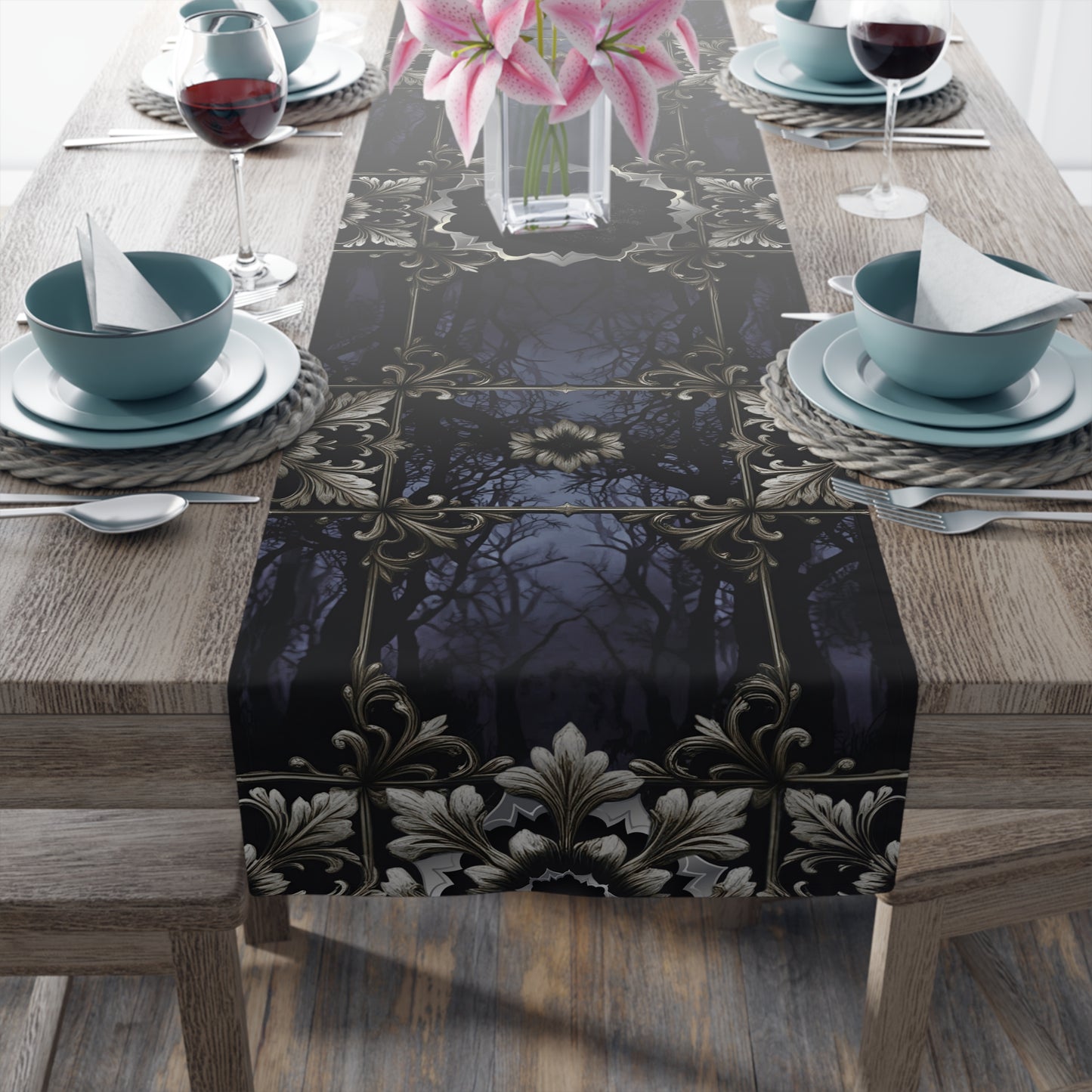 Sapphire Dark Forest |  Enchanted Dark | Table Runner