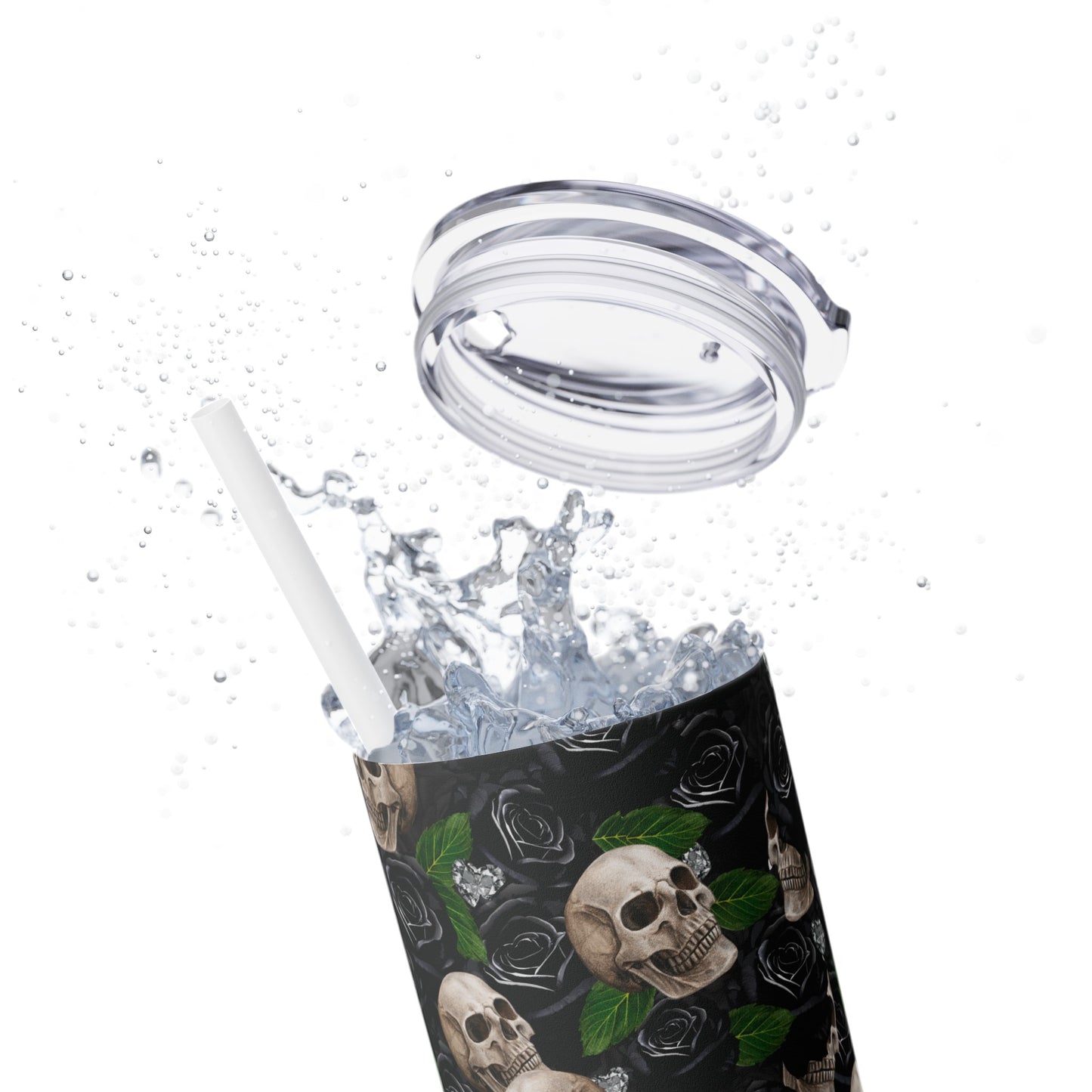 Rose & Skulls (Black) Skinny Matte Tumbler, 20oz