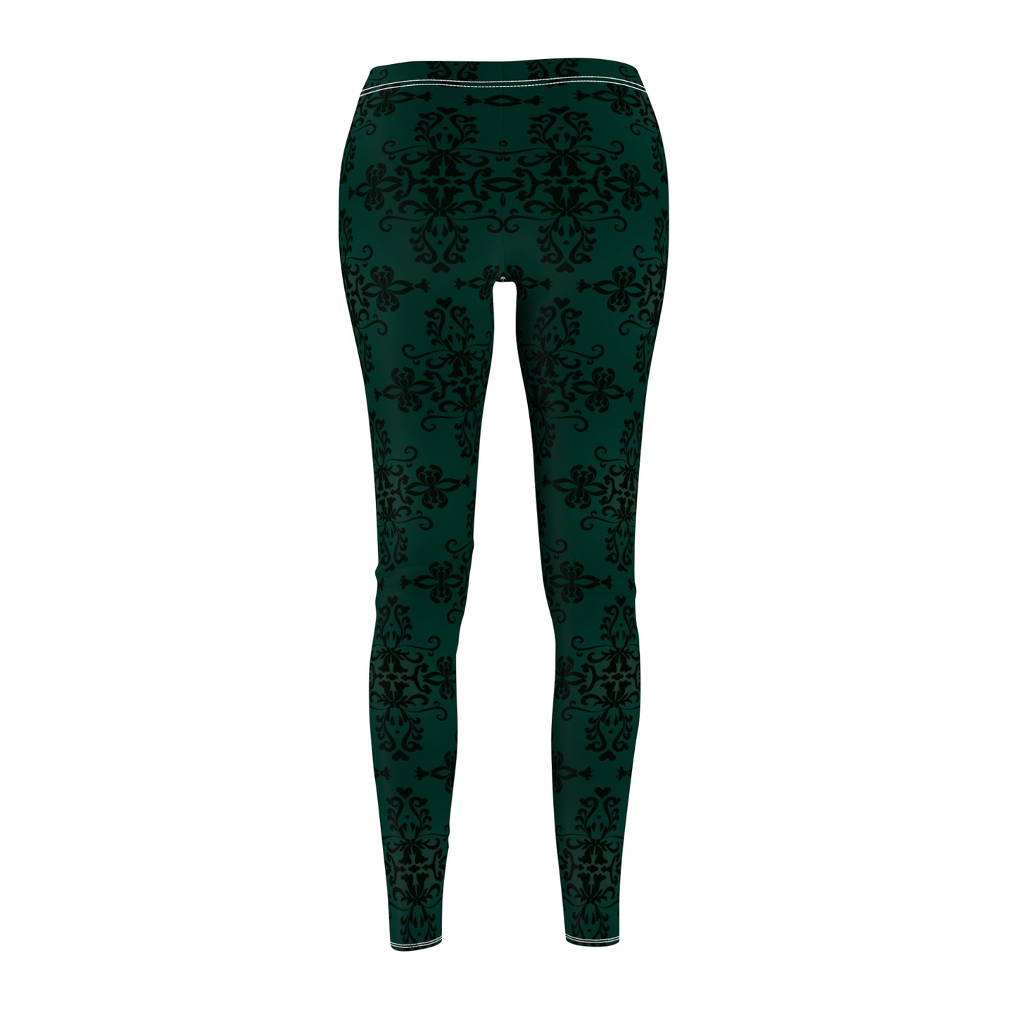 Dark Green Damask All-Over Print Leggings — Women's Casual Activewear