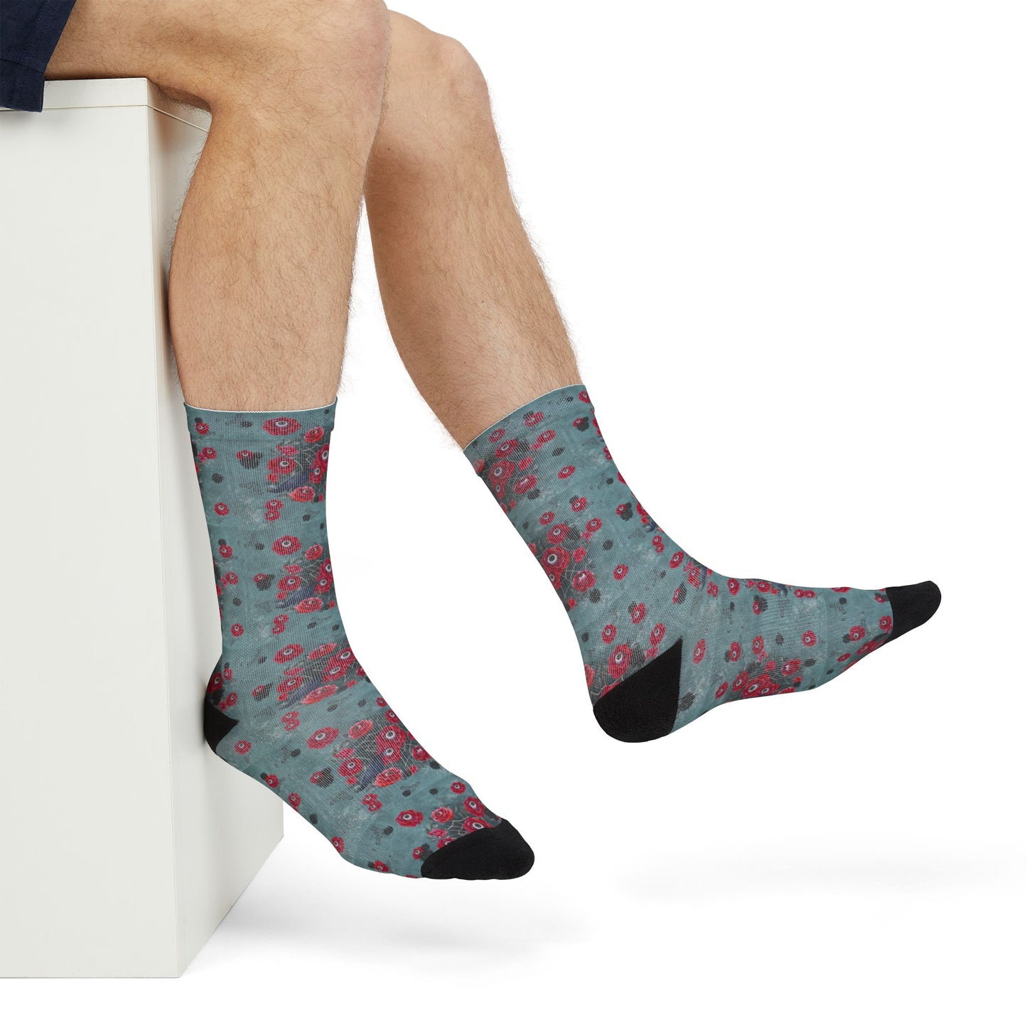 Ocular Floral Raven Socks | Gothic Crew Socks Poly Blend | Cozy and Scary