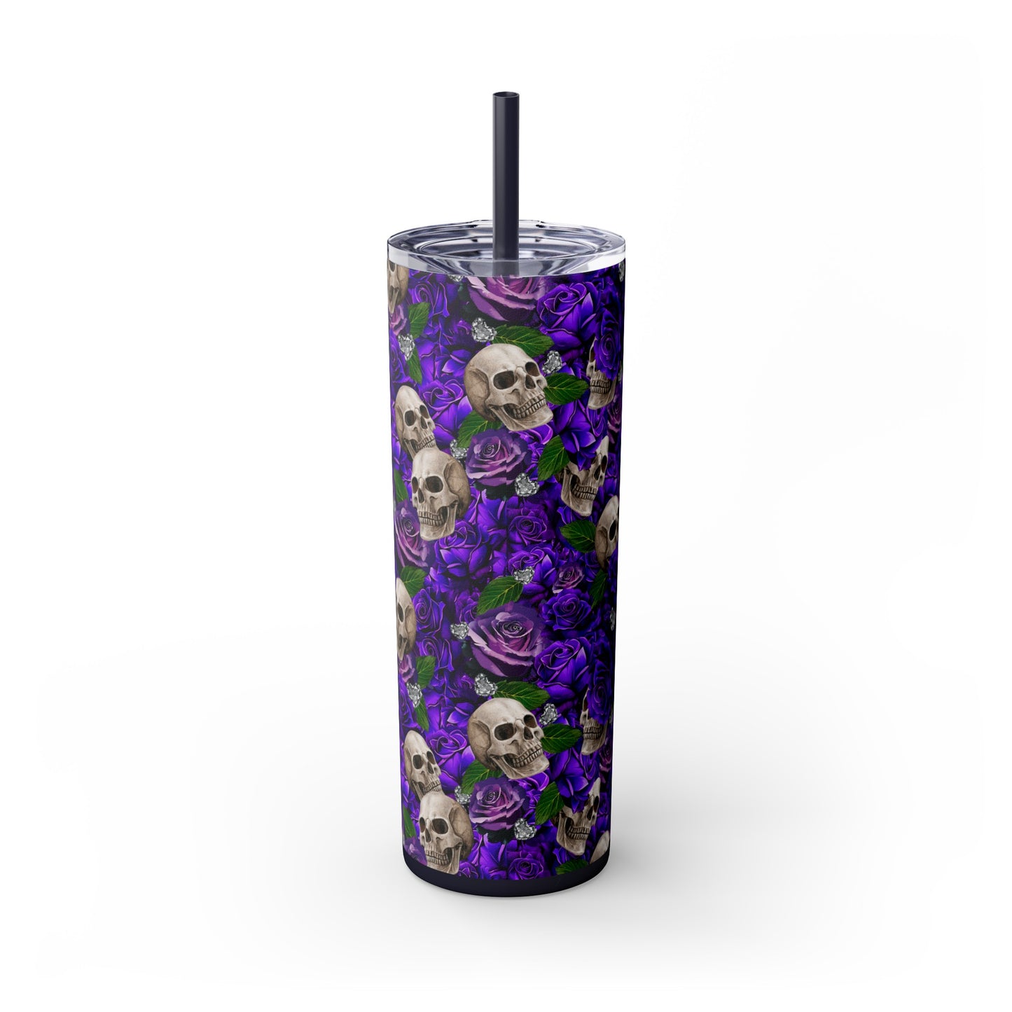 Rose & Skulls (Purple) Skinny Matte Tumbler, 20oz