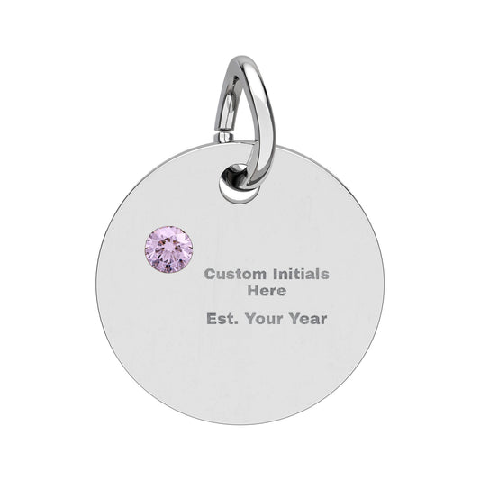 Engravable Birthstone Circle Charm | Personalized Initial & Year Pendant